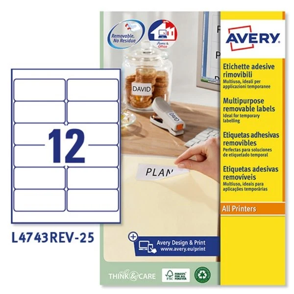 Etichette rimovibili - 99,1x42,3 mm - 12 - L4743REV