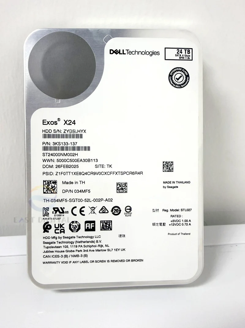 034MF5 34MF5 Dell Exos X24 ST24000NM002H 3.5'' 24TB SATA 7.2K 6Gbps Hard Drive