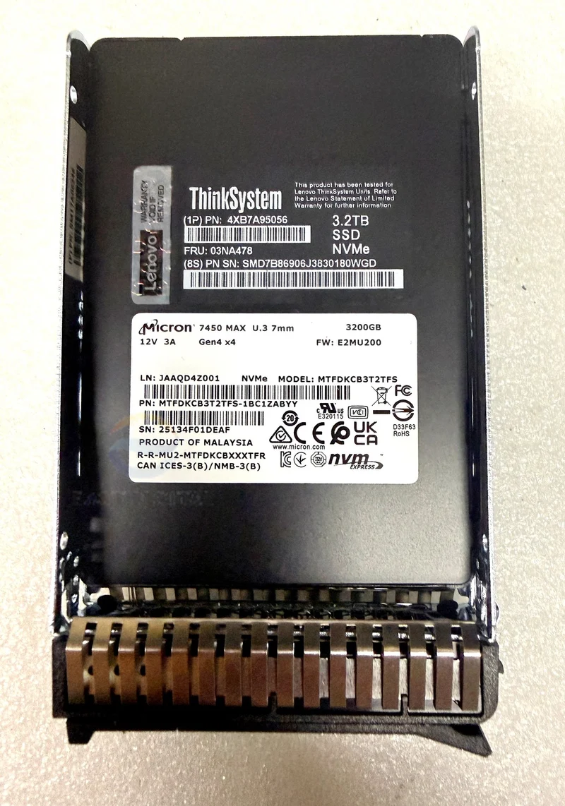03NA478 4XB7A95056 ThinkSystem Lenovo MTFDKCB3T2TFS 7450 3.2TB U.3 NVMe 2.5" SSD