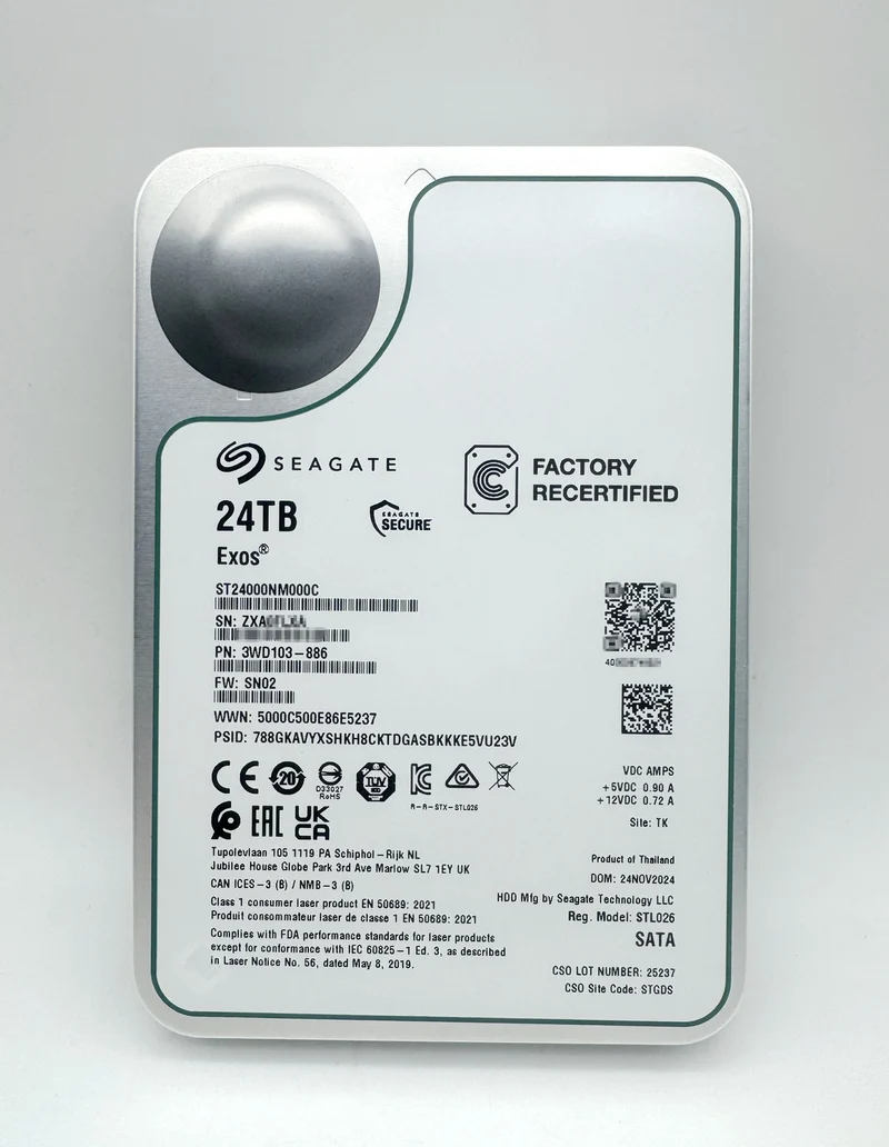 ST24000NM000C Seagate Exos 24TB 3.5" SATA 7200RPM 256MB Enterprise Hard Drive