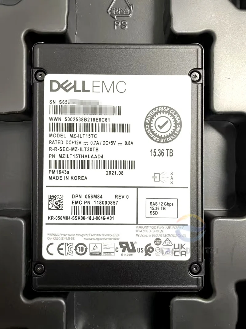 Dell 056M84 Samsung MZ-ILT15TC PM1643a 15.36TB SAS 2.5" 12Gbps Solid State Drive