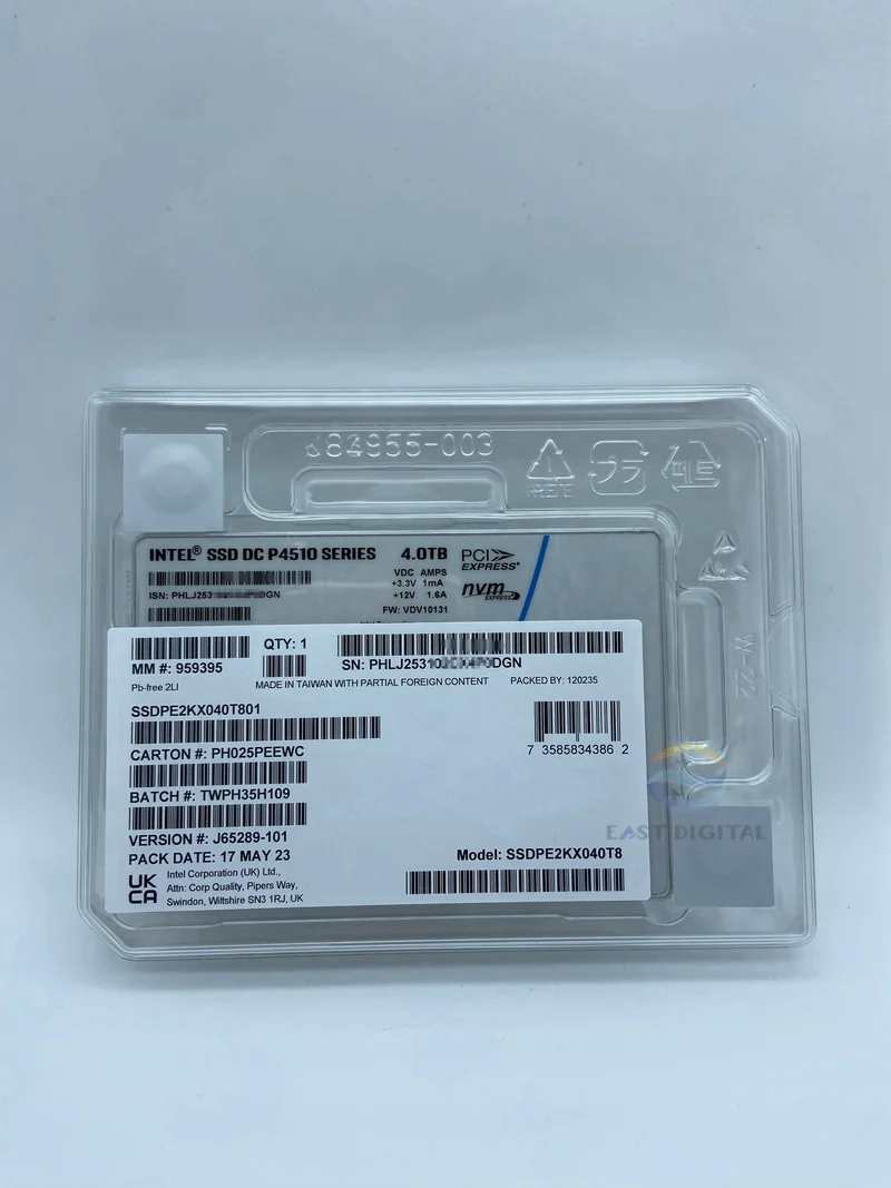 Intel DC P4510 Series 4.0TB 2.5" SSDPE2KX040T801 Pcle NVMe 3.1 U.2 TLC SSD NEW