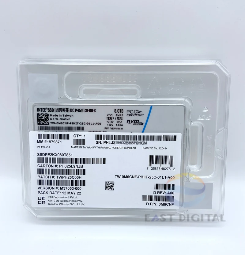 Intel DC P4510 Series 8TB SSDPE2KX080T851 0M6CNF 2.5" PCIe 3.1 NVMe U.2 SSD NEW
