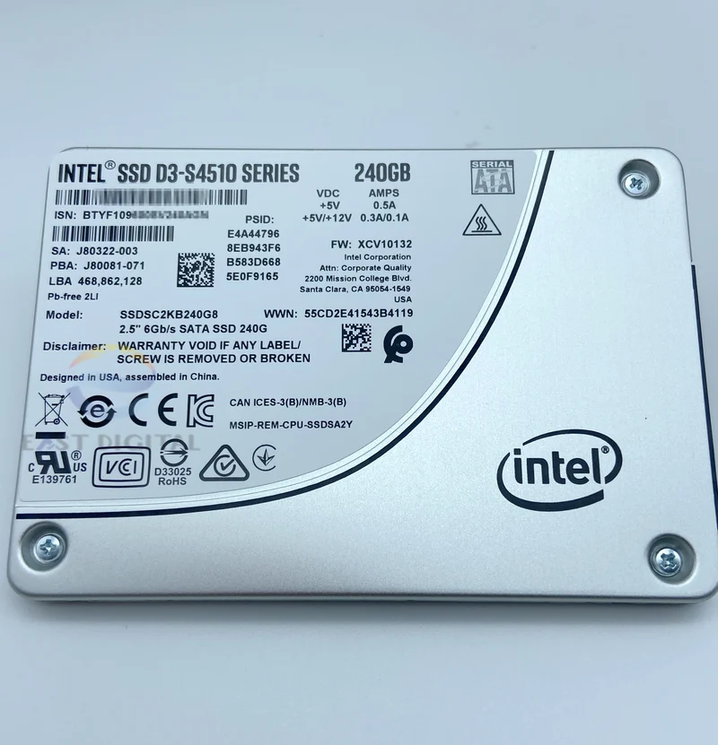 Intel SSDSC2KB240G801 D3-S4510 Series 240GB 2.5 6Gb/s SATA SSD 3D2 TLC New