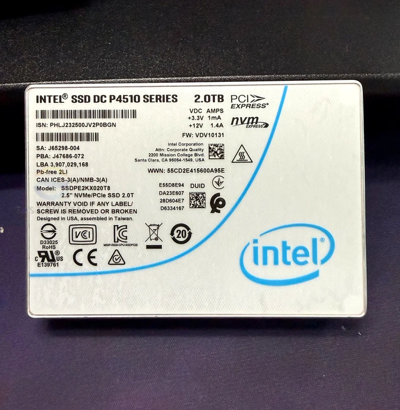Intel SSDPE2KX020T8 DC P4510 Series 2.0TB 2.5" U.2 PCI Express 3.1 x4 NVMe SSD