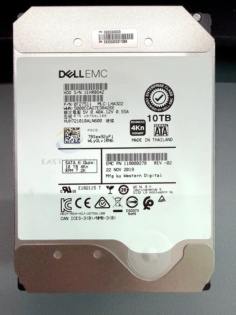 Dell HUH721010ALN600 10TB 0F27511 3.5" SATA 7.2K 6Gbps Hard Drive 118000278