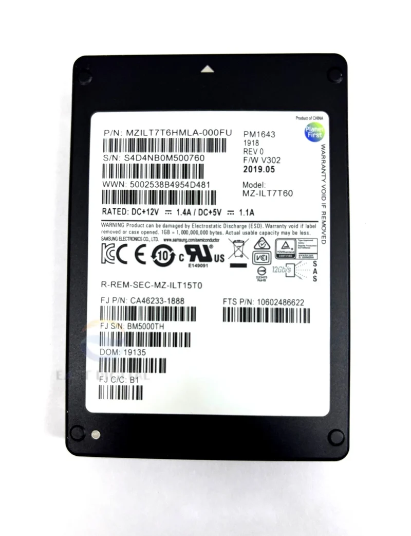 SAMSUNG MZ-ILT7T60 PM1643 7.68TB 2.5" MZILT7T6HMLA SAS 12Gbps Solid State Drive