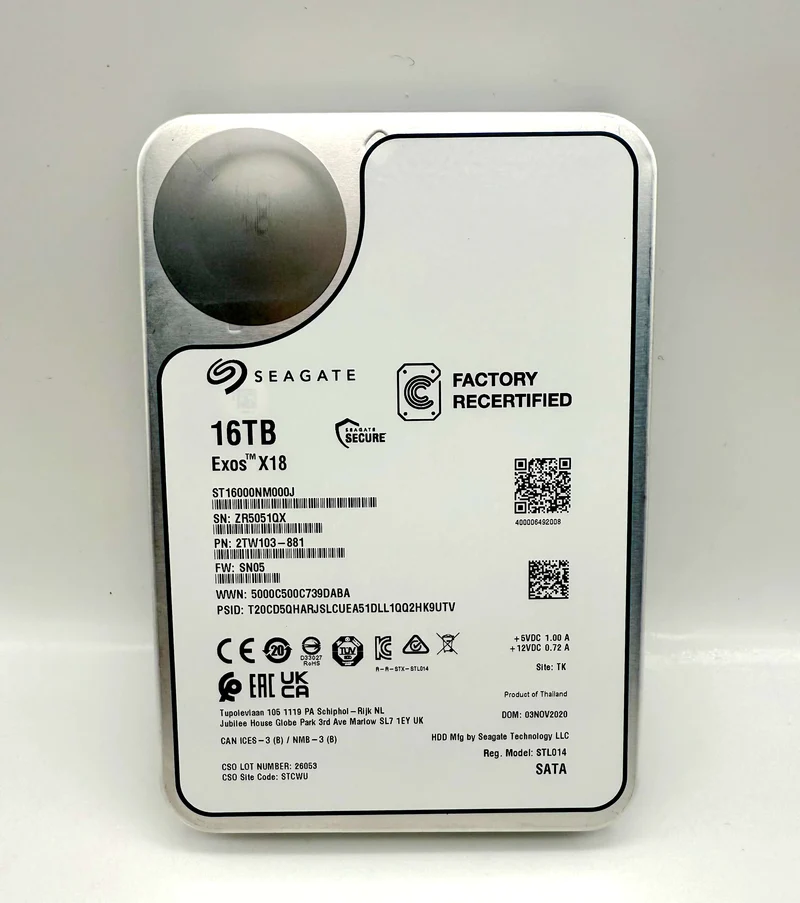 Seagate Exos 16TB ST16000NM000J 3.5 X18 256M Enterprise Internal SATA Hard Drive