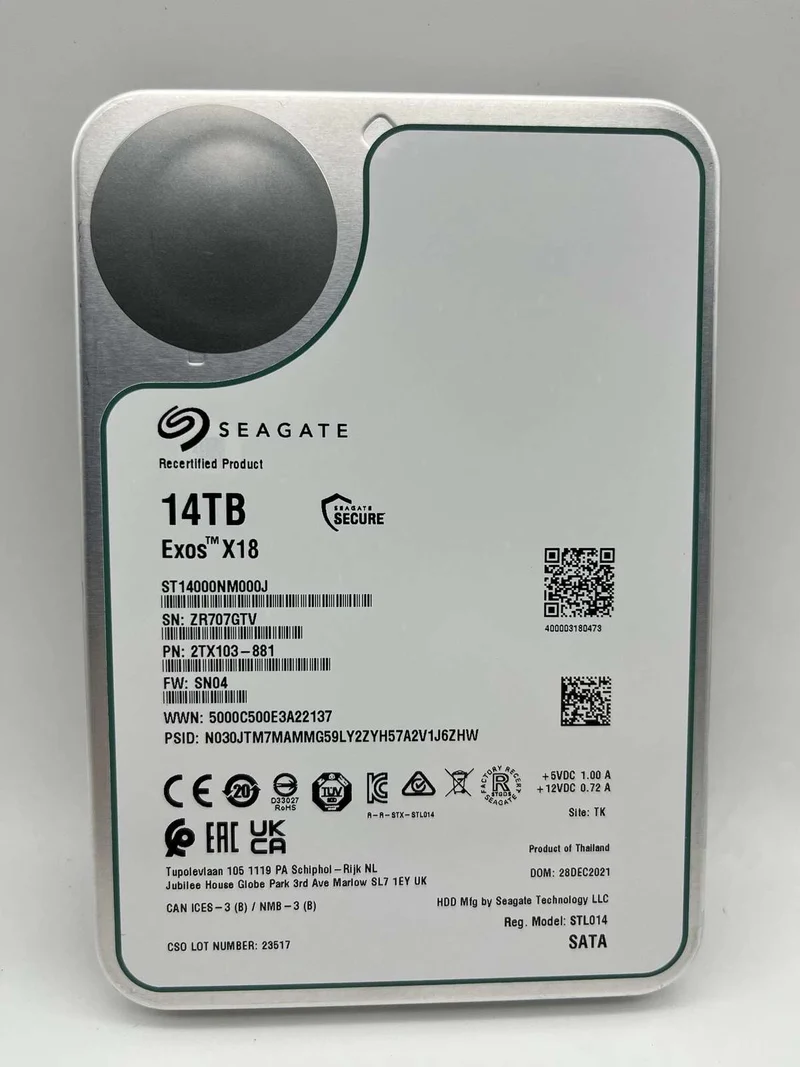 Seagate Exos 14TB ST14000NM000J 3.5 X18 256M Enterprise Internal SATA Hard Drive