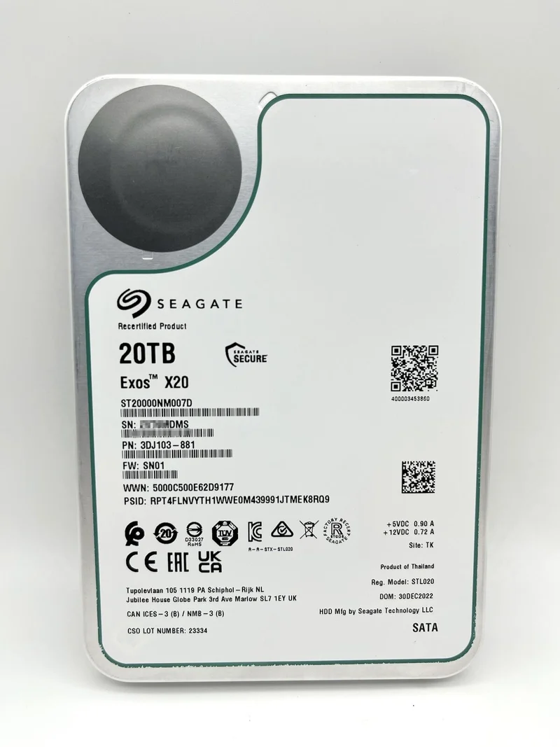 ST20000NM007D Seagate Exos 20TB 3.5 X20 256M Internal Enterprise SATA Hard Drive