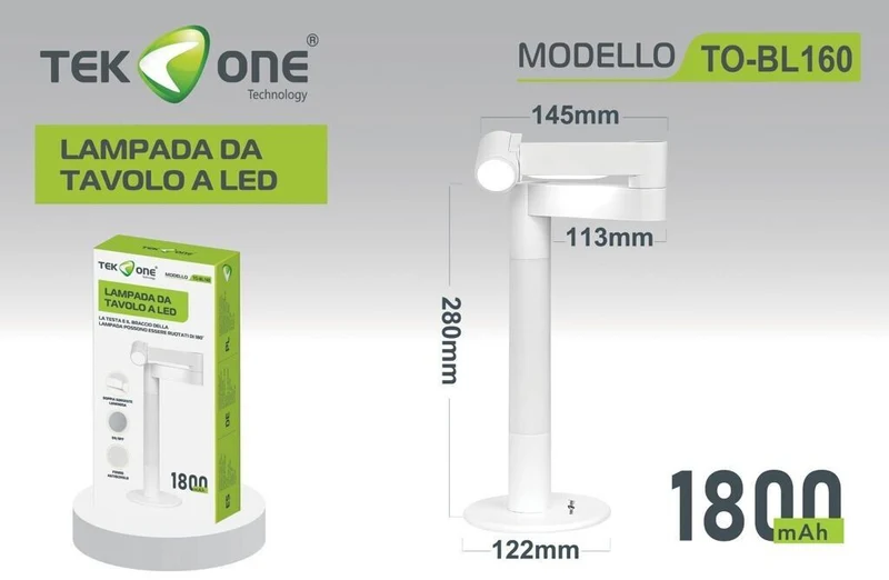 LAMPADA DA TAVOLO A LED BATTERIA 1800MAH BIANCA TOBL160