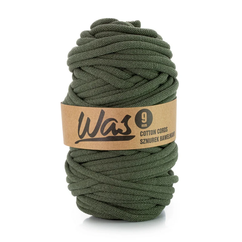 WAS, cordino in cotone con anima in poliestere, intrecciato, 9 mm, 50 m, kaki