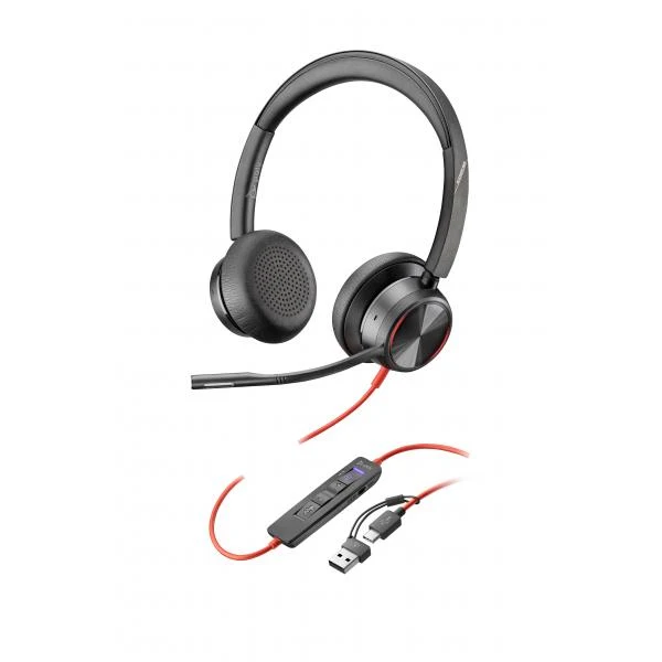 HP Poly Cuffie stereo Poly Blackwire 8225 con connettore USB-C, certificate per Microsoft Teams + adattatore USB-C/A [8X225AA]