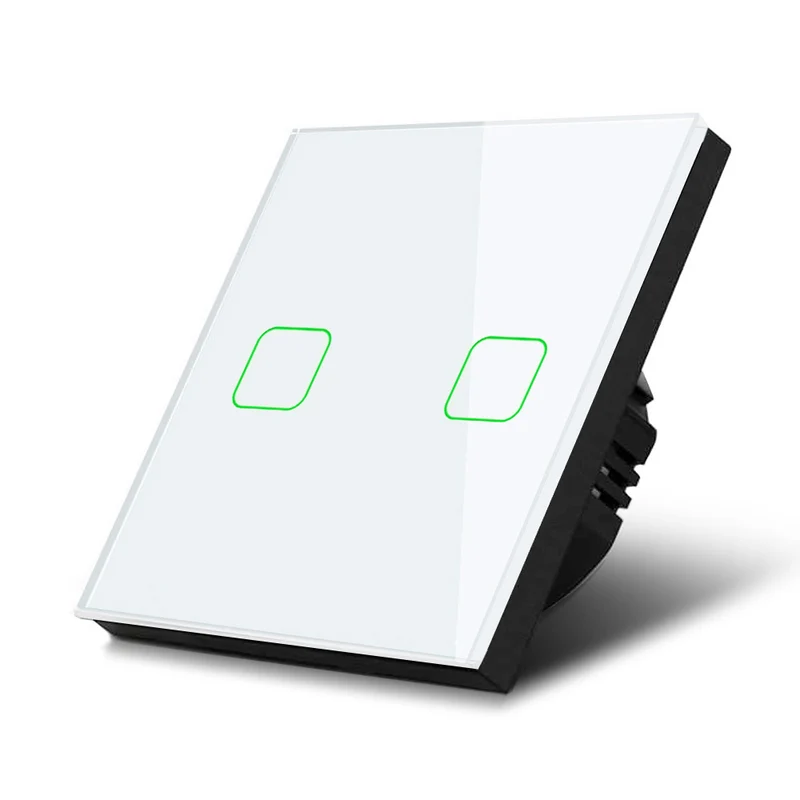 Maclean MCE712W I Interruttore doppio retroilluminazione a LED Touch in vetro Interuttore a croce per le Scale Montascale Bianco con il pulsanti rotondi