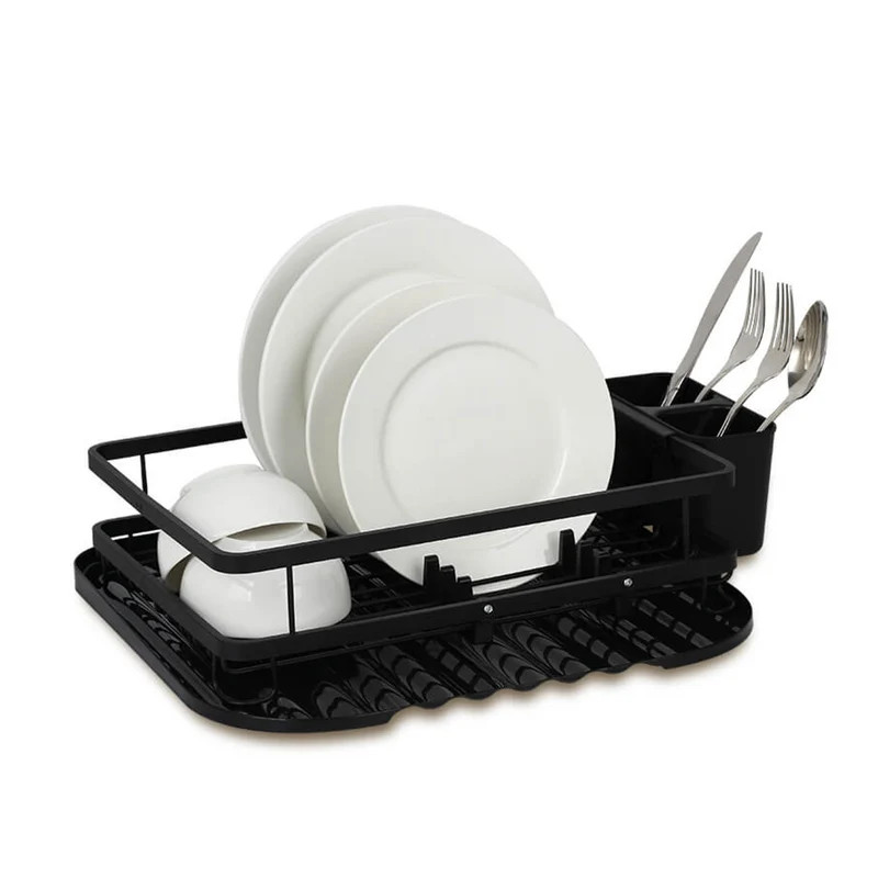 Maestro MR-1024 Scolapiatti con 2 scomparti Asciuga piatti con portaposate 40 cm Nero Vassoio di Raccolta Acqua