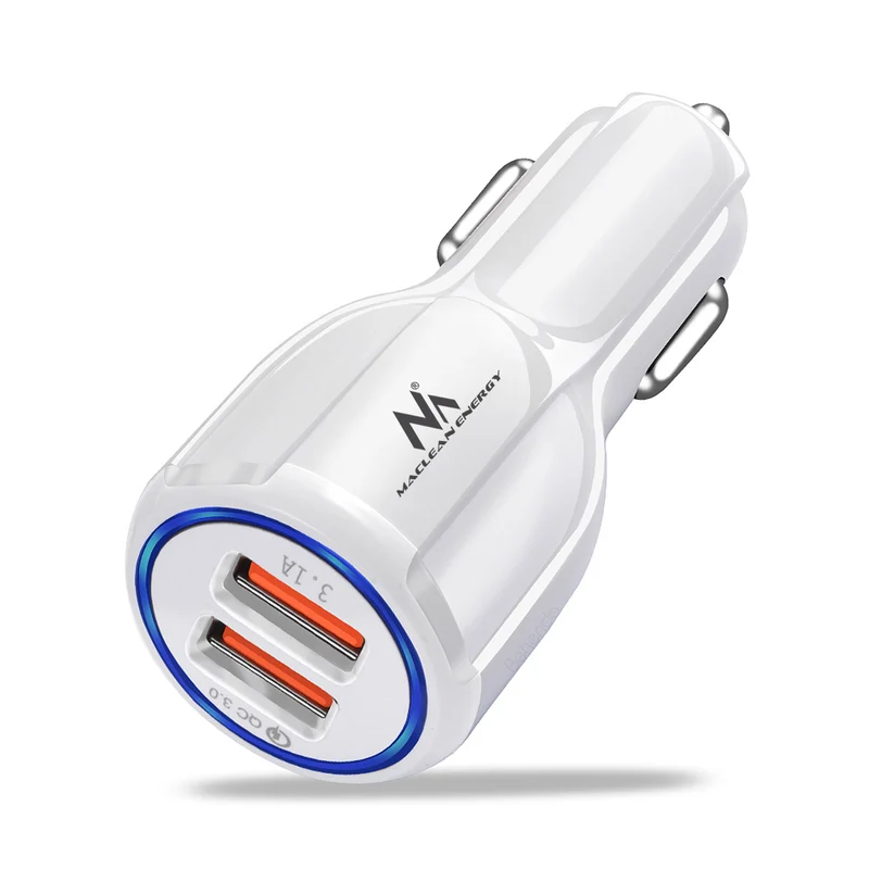 Caricabatteria da auto QC 3.0 Maclean Energy MCE478 W - bianco Qualcomm Quick Charge QC 3.0 - presa 5V / 3A, 9V / 1.8A, 12V / 1.6A e 5V / 3.1A