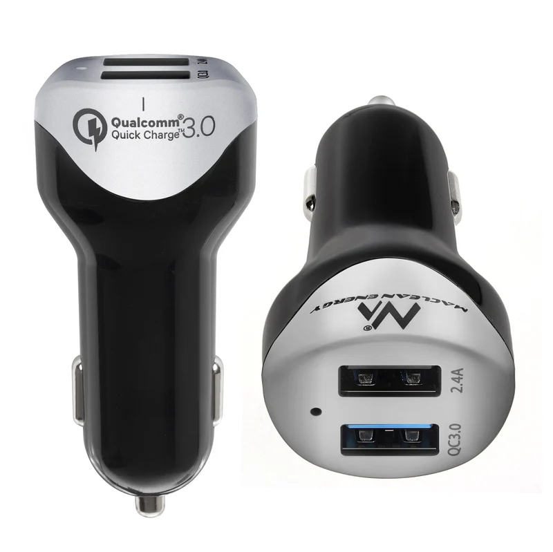Caricabatteria Auto 2.4A 2xUSB Q.C3.0 cavo 1.5m Silver Maclean Energy MCE157