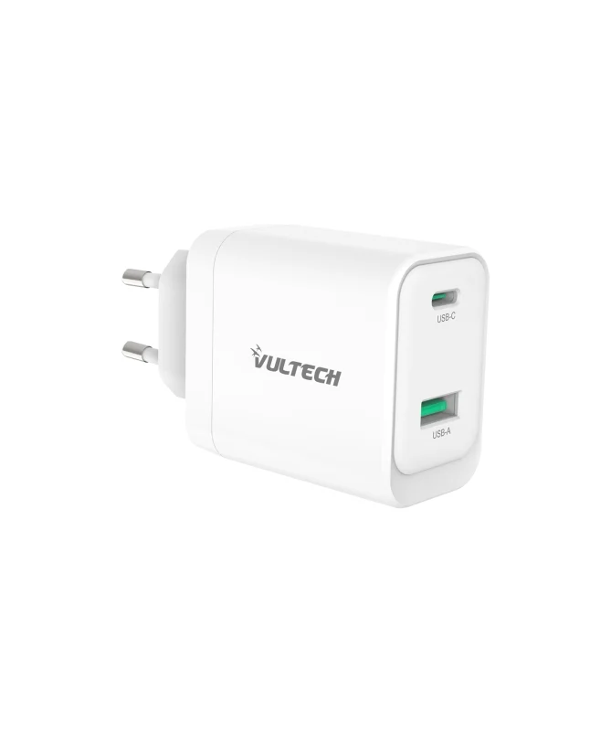 VULTECH CARICATORE ADATTATORE UNIVERSALE, 1 X TYPE-C, 1 X USB PD45 GAN PPS 45W QC3.0, BIANCO COMPATT [CC45-1C1A]