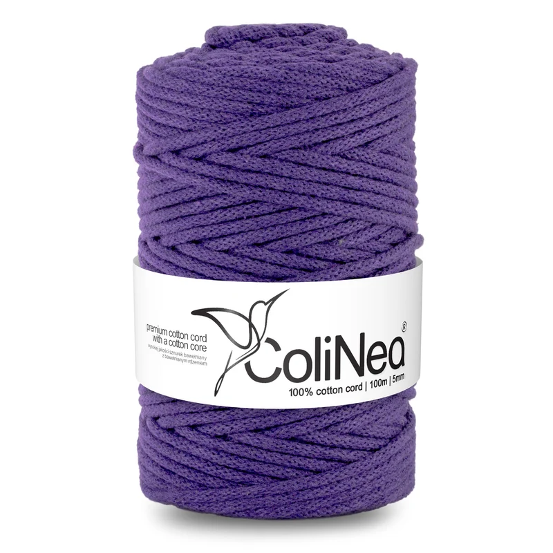 ColiNea, cordoncino in cotone con anima in cotone, intrecciato, 5mm, 100m, viola