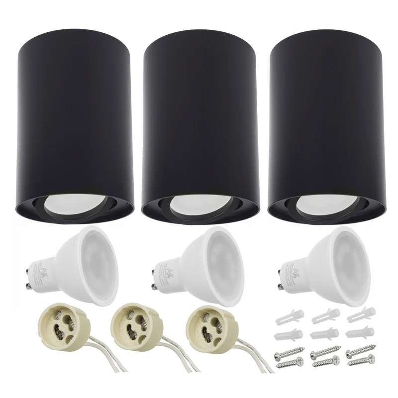 3x Faretto rotondo da soffitto Maclean MCE422 B + 3x Lampadine GU10 MCE435 NW