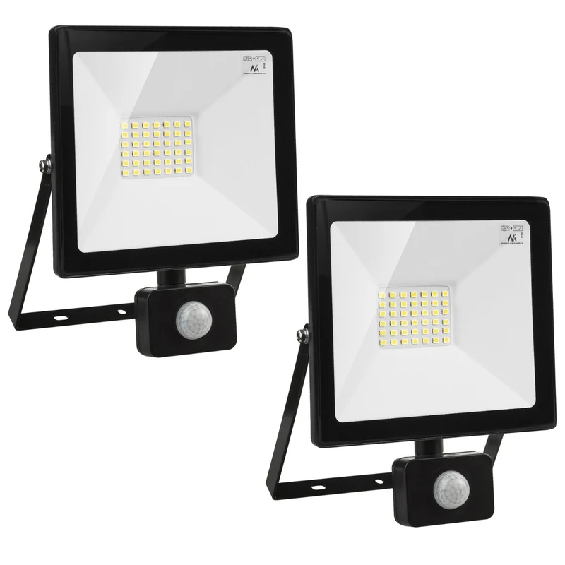 2x Proiettore LED con rilevatore di movimento Maclean, sottile 30W, 2400lm, bianco neutro (4000K), IP44, MCE630 NW PIR