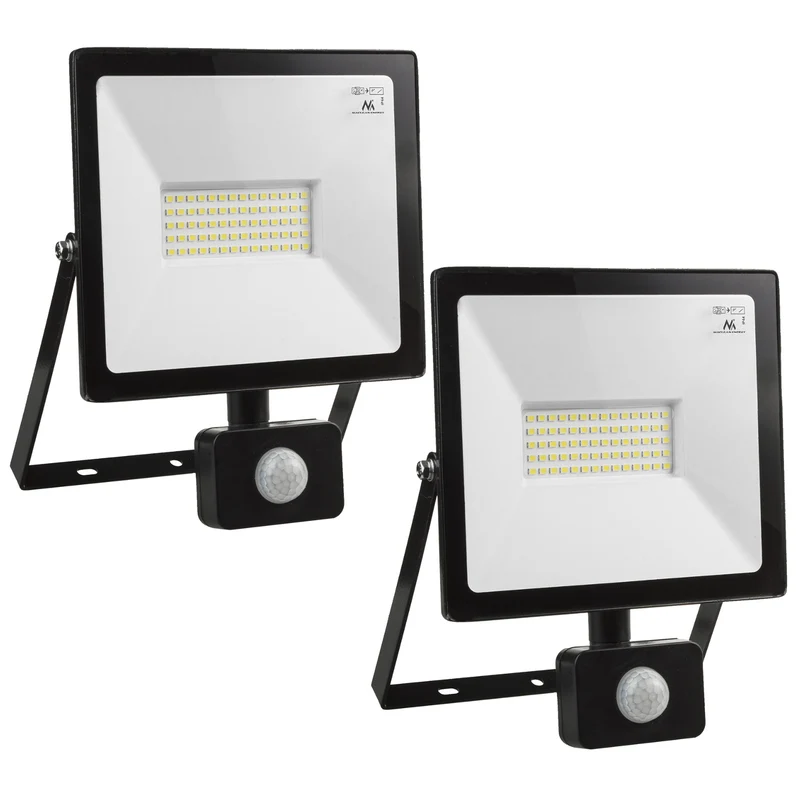 2x Proiettore LED con sensore di movimento Maclean, sottile 50W, 4000lm, bianco caldo (3000K), IP44, MCE650 WW PIR