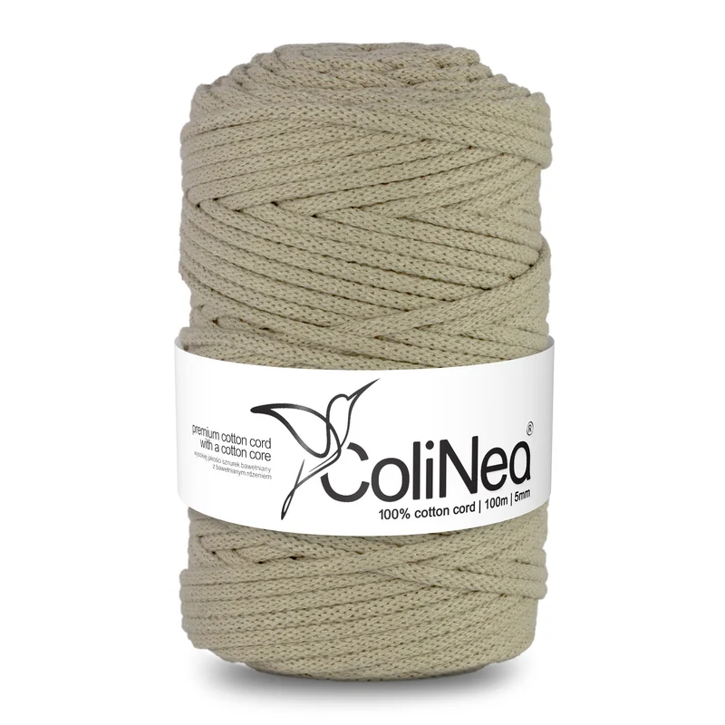 ColiNea, cordoncino in cotone con anima in cotone, intrecciato, 5mm, 100m, beige chiaro