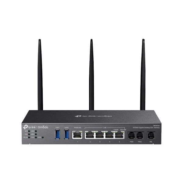TP-Link - Omada AX3000 Gigabit Desktop DSL Gateway, 1 Gigabit WAN/LAN Port, 4 Gigabit LAN Ports, 1 DSL Port, 2FXS Ports ,2 USB 3.0 Ports, 574Mbps at 2.4 GHz + 2402 Mbps at 5 GHz (HE160) Wi-Fi S [DR3650v]