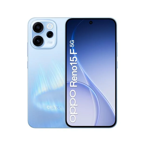 OPPO Reno15 F 5G AI Smartphone, Tripla fotocamera 50+8+2MP, Selfie 50MP, Display 6.57 120HZ AMOLED FHD+, 6500mAh, RAM 8GB(Esp2GB/4GB/8GB)+ROM 256GB [Versione Italia], Aurora Blue [0165240287]