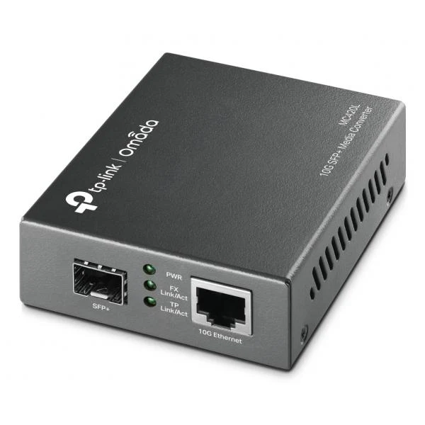 TP-Link - Omada 10G Multi-Gigabit RJ45 to 10G SFP+ Slot Supporting MiniGBIC Modules, 1 10G SFP+ Slot, 1 10G Multi-Gigabit RJ45 Port (Auto MDI/MDIX), Chassis MC1400 Rack-mountable [MC420L]