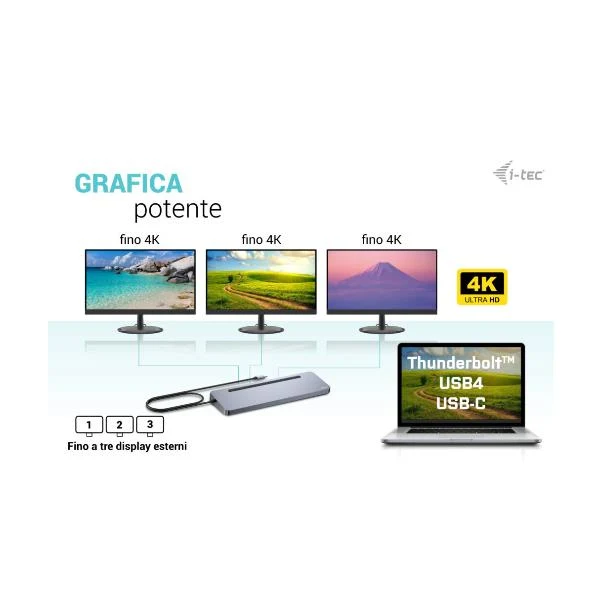 i-tec USB-C Metal Ergonomic 3x 4K Display Docking Station + Power Delivery 100 W