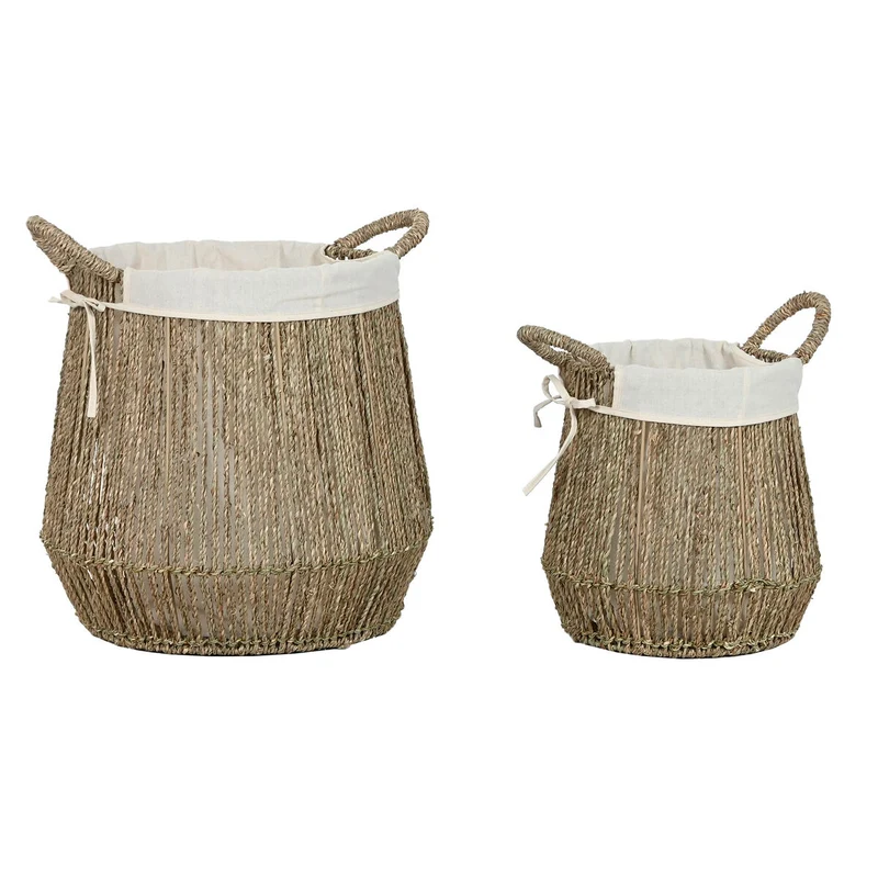 Laundry basket Home ESPRIT White Natural Marine algae 43 x 43 x 48 cm (2 Units)