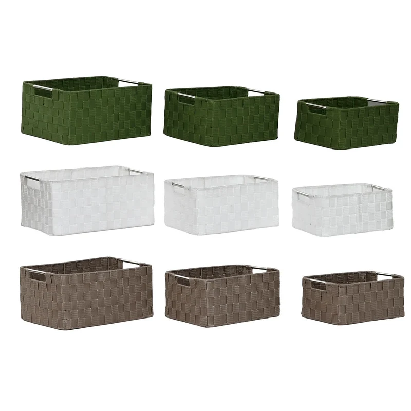 Basket set Home ESPRIT Green Grey Cream Metal polypropylene 38 x 28 x 17 cm 3 Pieces (3 Units)