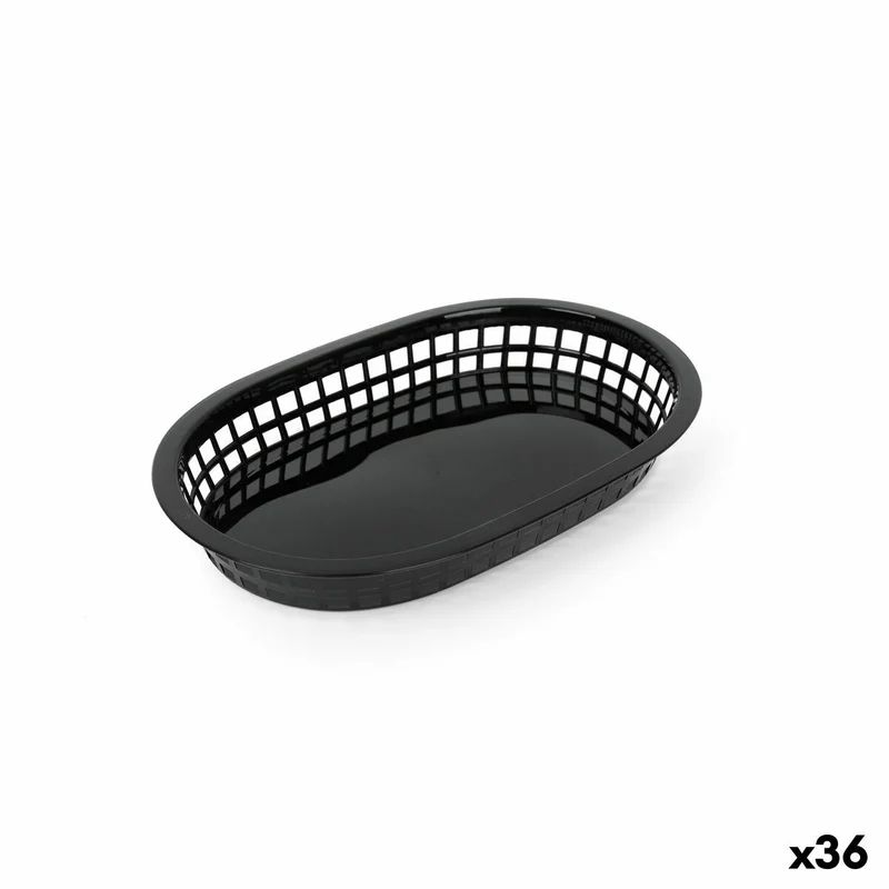 Bread Basket Black Plastic Rectangular 27,4 x 17,5 x 3,6 cm (36 Units)