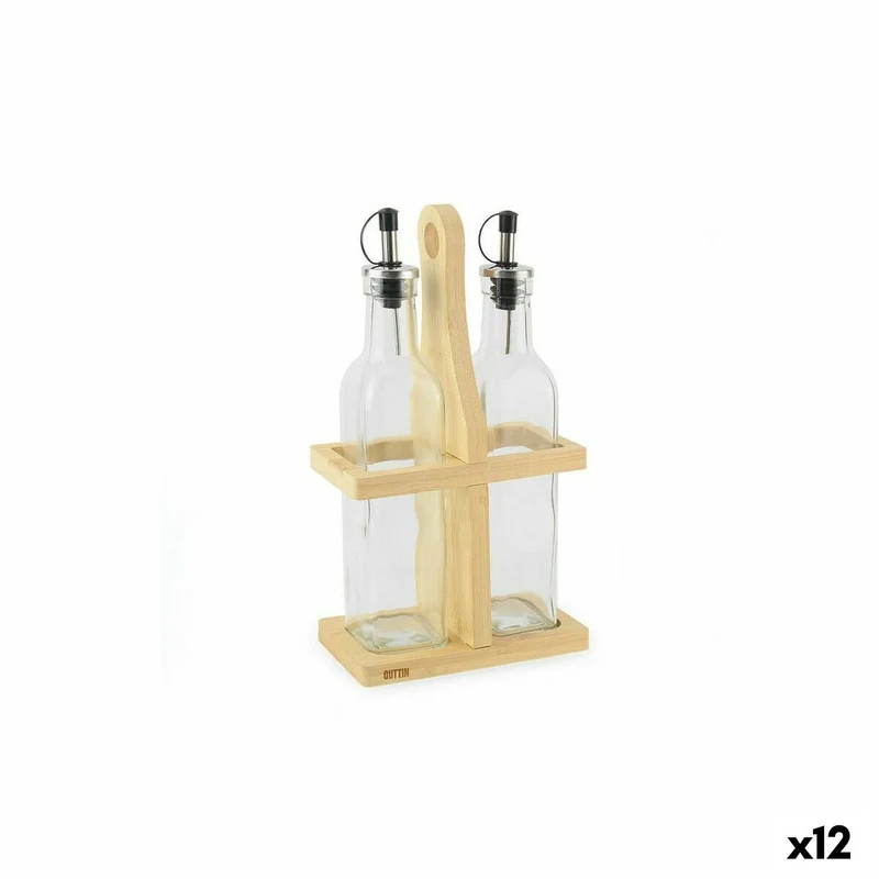 Condiment Set Quttin Brown Transparent Glass Bamboo 250 ml 2 Pieces (12 Units)