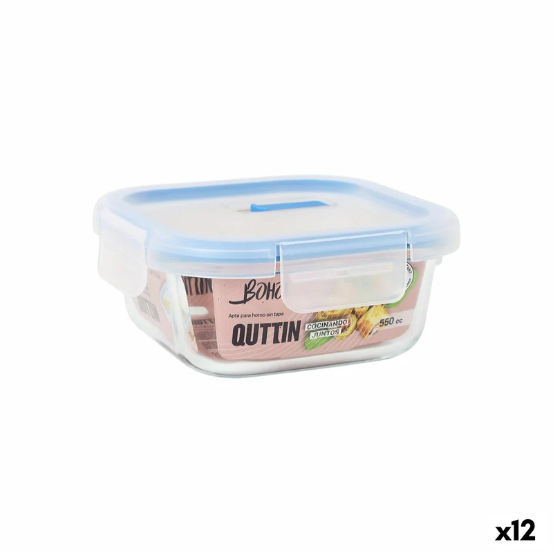 Hermetic Lunch Box Quttin Boho Transparent 550 ml (12 Units)