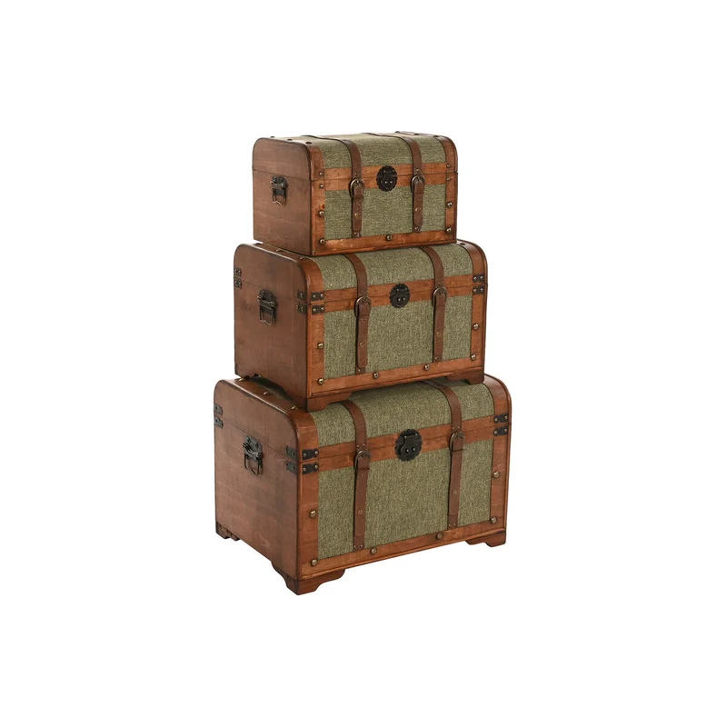 Set of Chests Home ESPRIT Green Multicolour Wood Canvas Tropical 60 x 43,5 x 42 cm (3 Units)
