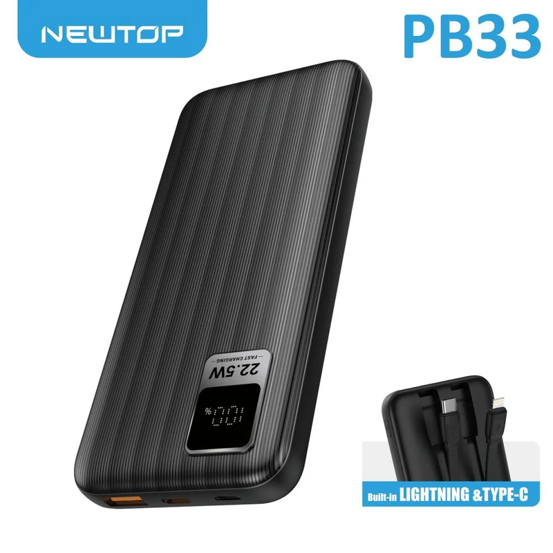 NewTop PowerBank PB33 Fast Charge 22.5W con cavi Lightning & Type-C da 10000mAh