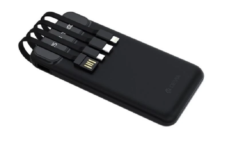Power Bank Devia 10000mAh con 4 Cavi Integrati – Ricarica Veloce e Universale