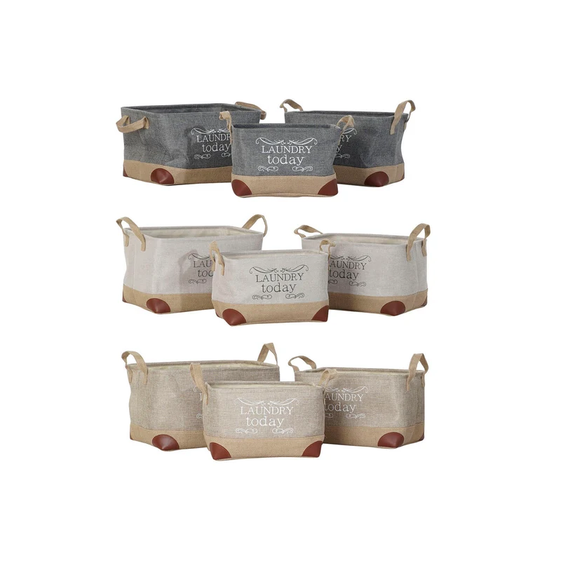 Multi-purpose basket DKD Home Decor Beige Grey Light brown 40 x 30 x 24 cm Wood 3 Pieces (3 Units)
