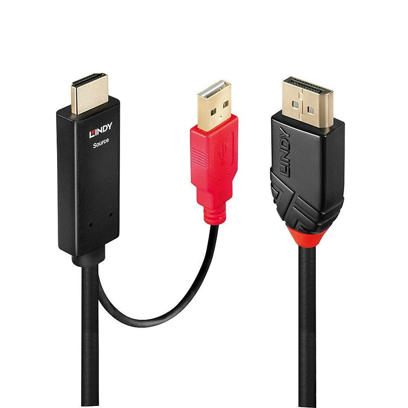 Lindy 41428 cavo e adattatore video 5 m DisplayPort HDMI + USB Nero, Rosso [LINDY41428]