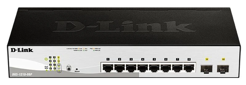 D-Link DGS-1210-08P Gestito L2 Gigabit Ethernet (10/100/1000) Supporto Power over Ethernet (PoE) Nero [DGS-1210-08P/E]