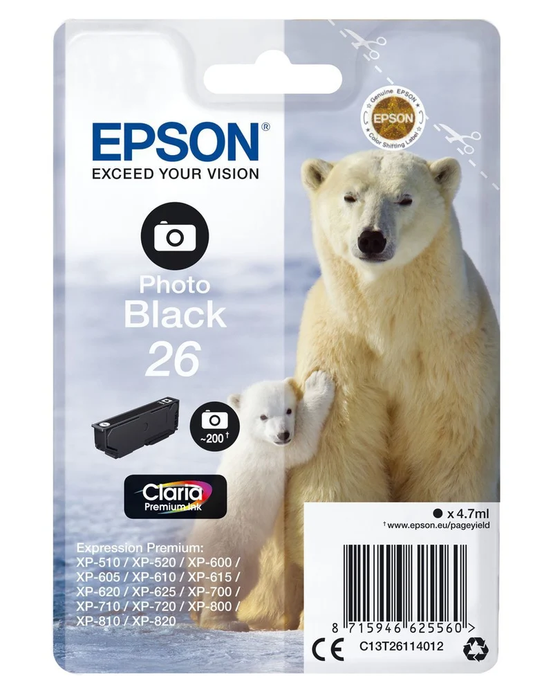 Epson Polar bear Inchiostro nero fotografico singolo Claria Premium Orso bianco 26 [C13T26114012]