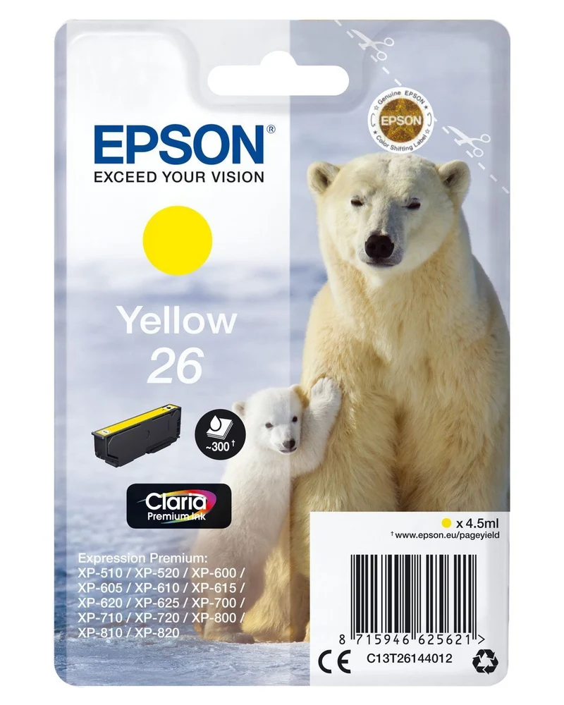 Epson Polar bear Inchiostro giallo singolo Claria Premium Orso bianco 26 [C13T26144012]