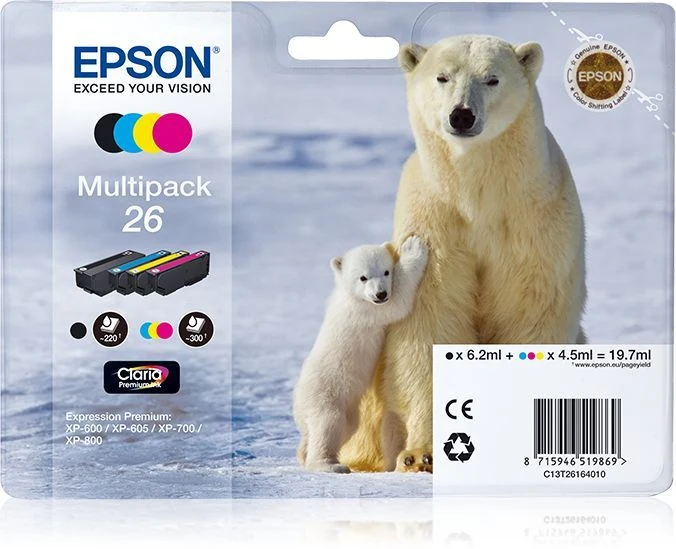 Epson Polar bear Multipack 4 colori Claria Premium Orso bianco 26 [C13T26164010]