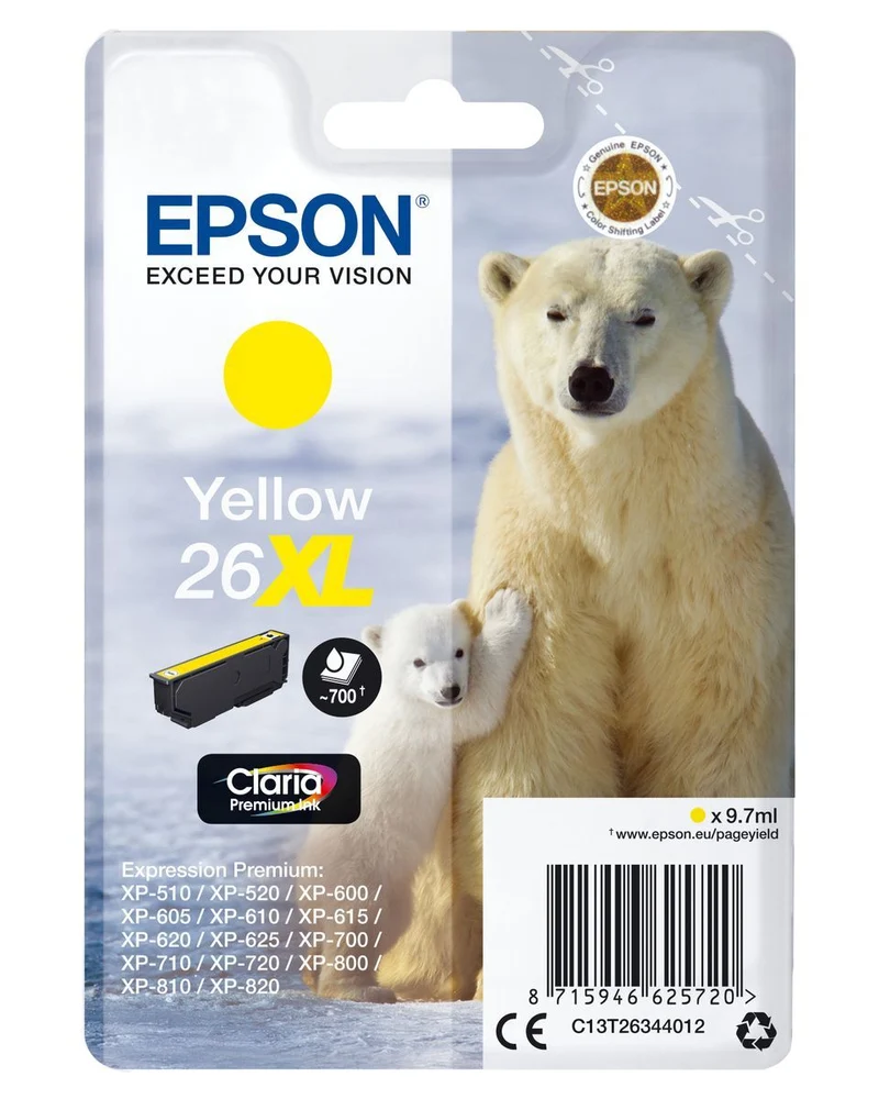 Epson Polar bear Inchiostro giallo singolo Claria Premium Orso bianco 26XL [C13T26344012]