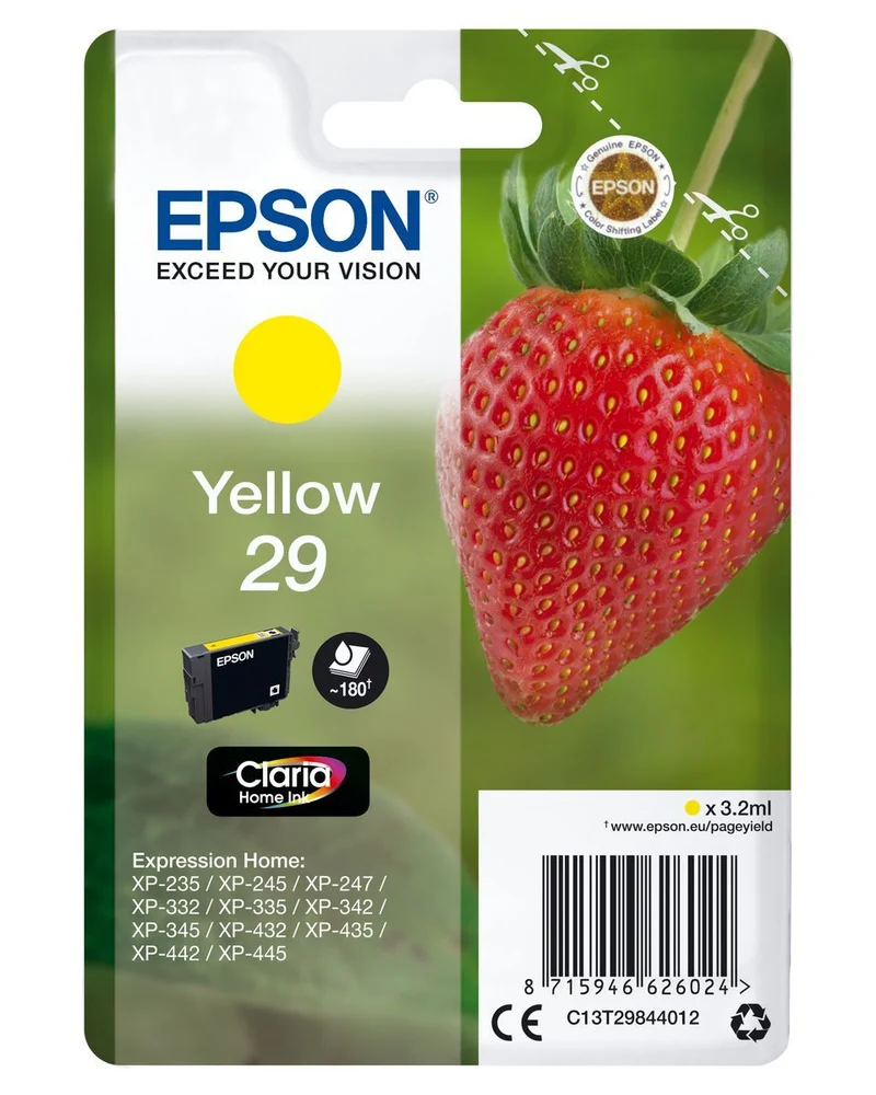 Epson Strawberry Singlepack Yellow 29 Claria Home Ink [C13T29844012]