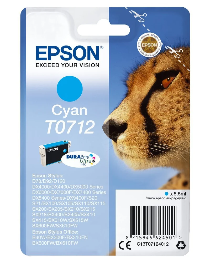 Epson Singlepack Cyan T0712 DURABrite Ultra Ink [C13T07124012]