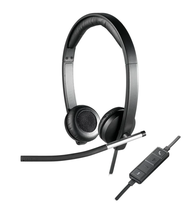 Logitech H650E Auricolare Cablato A Padiglione Ufficio USB tipo A Nero, Argento [981-000519]