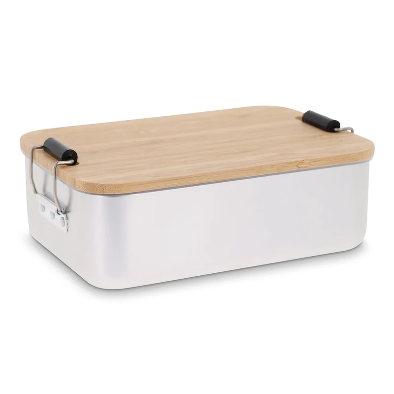 Lunch box in alluminio con coperchio in bambù
